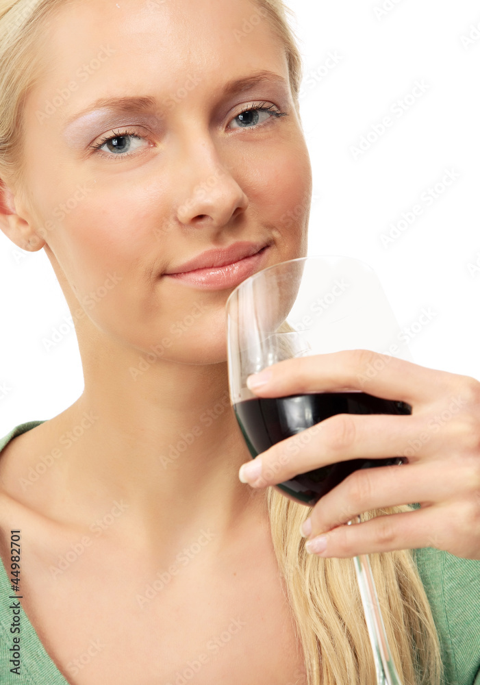 A portrait of a young woman with a glass of red wine A portrait of a young woman with a glass of red wine