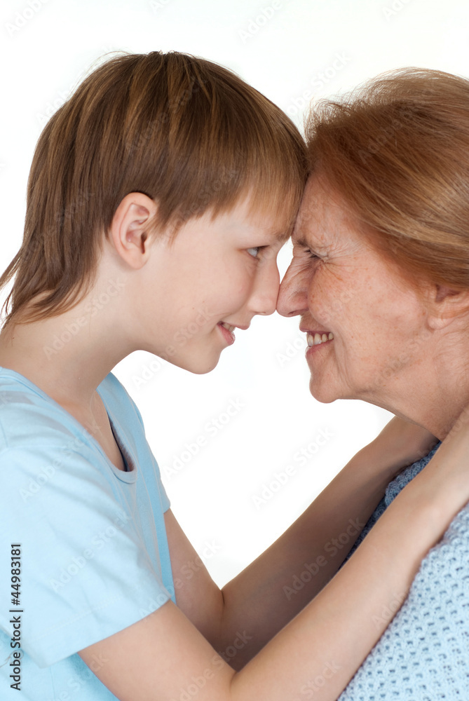Happy Caucasian grandmother with her grandson Happy Caucasian grandmother with her grandson
