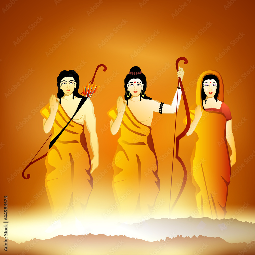 Illustration of Hindu Lord Shri Rama with his wife Mata Sita and Stock  Vector | Adobe Stock