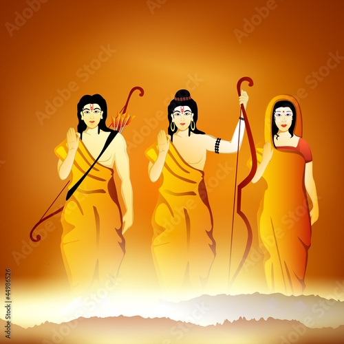 Illustration of Hindu Lord Shri Rama with his wife Mata Sita and