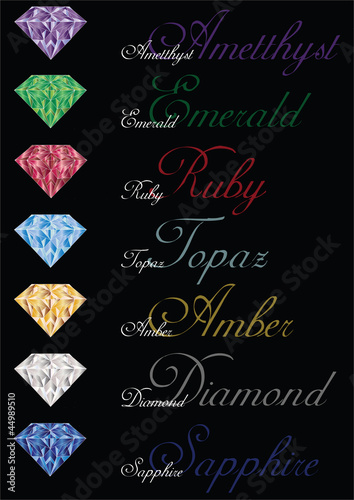 color vector gem stones on black background