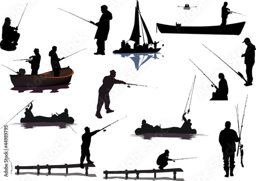 different fishermen collection isolated on white