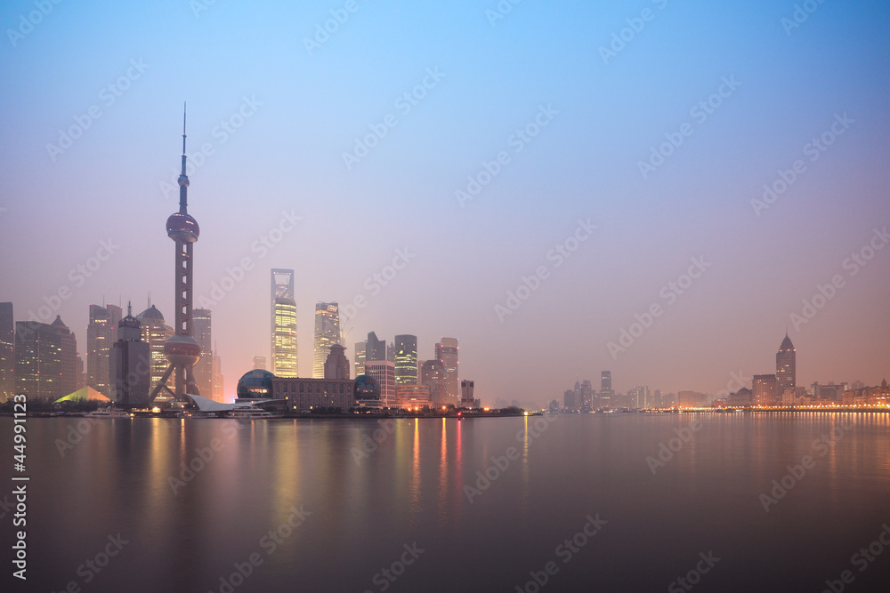 shanghai skyline in dawn