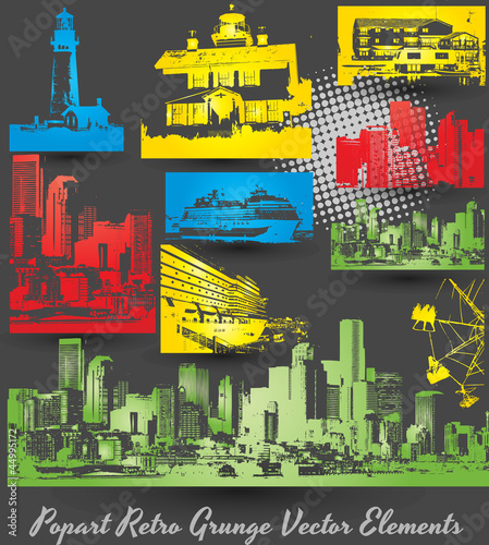 Retro Grunge Buildings Vectors