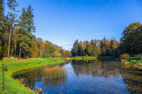 Autumn landscape on a lake in Polczyn Zdroj, Poland.