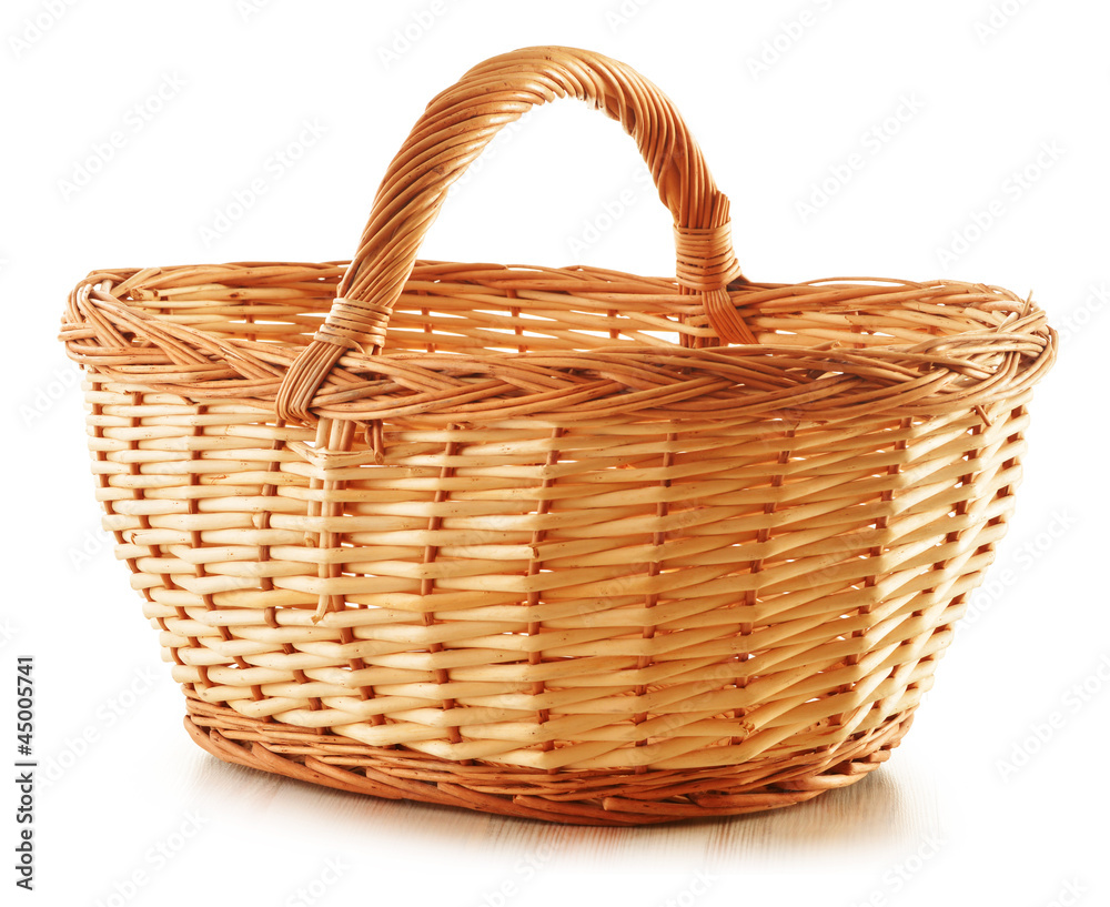 Empty wicker basket isolated on white