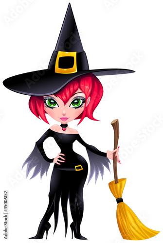 Funny witch. Cartoon and ve...