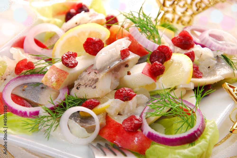herring salad with apple and cranberry