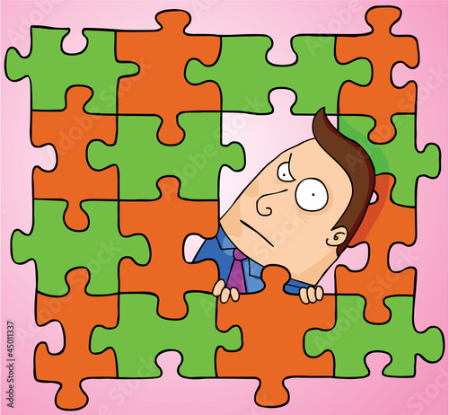 Man in middle of puzzle