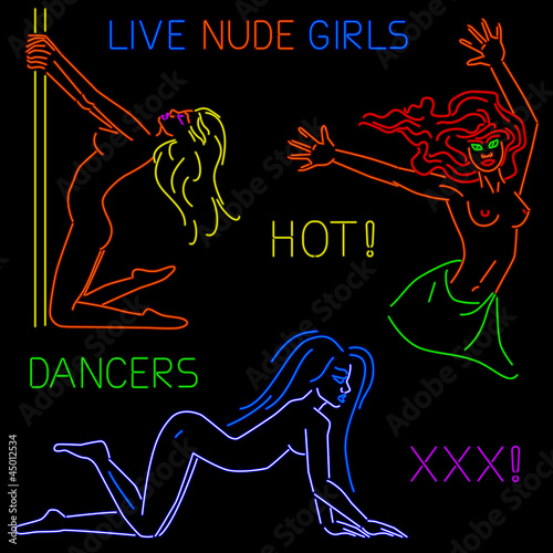 Set of three strippers rendered in neon style