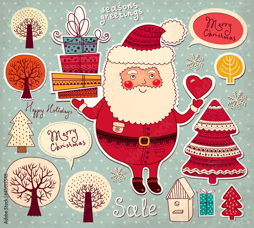 Christmas illustration with funny Santa Claus photo