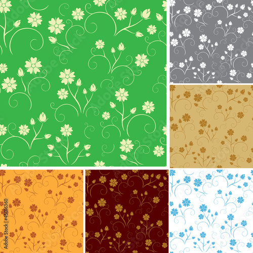 set - vector seamless patterns with flowers