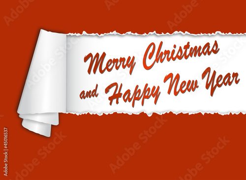 aufgerissenes Papier mit Merry Christmas and Happy New Year