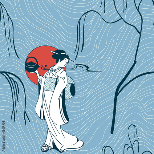 vector background with a japan girl