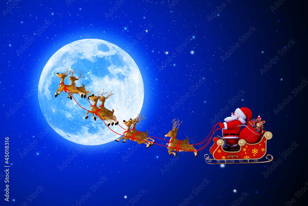 Naklejka premium santa with his sleigh and moon
