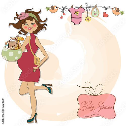 new baby announcement card with pregnant woman