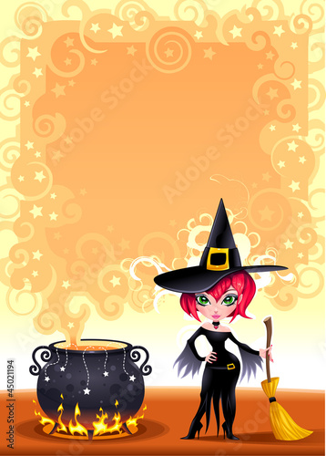 Funny witch with pot. Vecto...