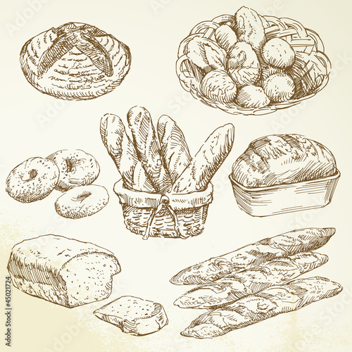 bakery, loaf, baguette - hand drawn collection