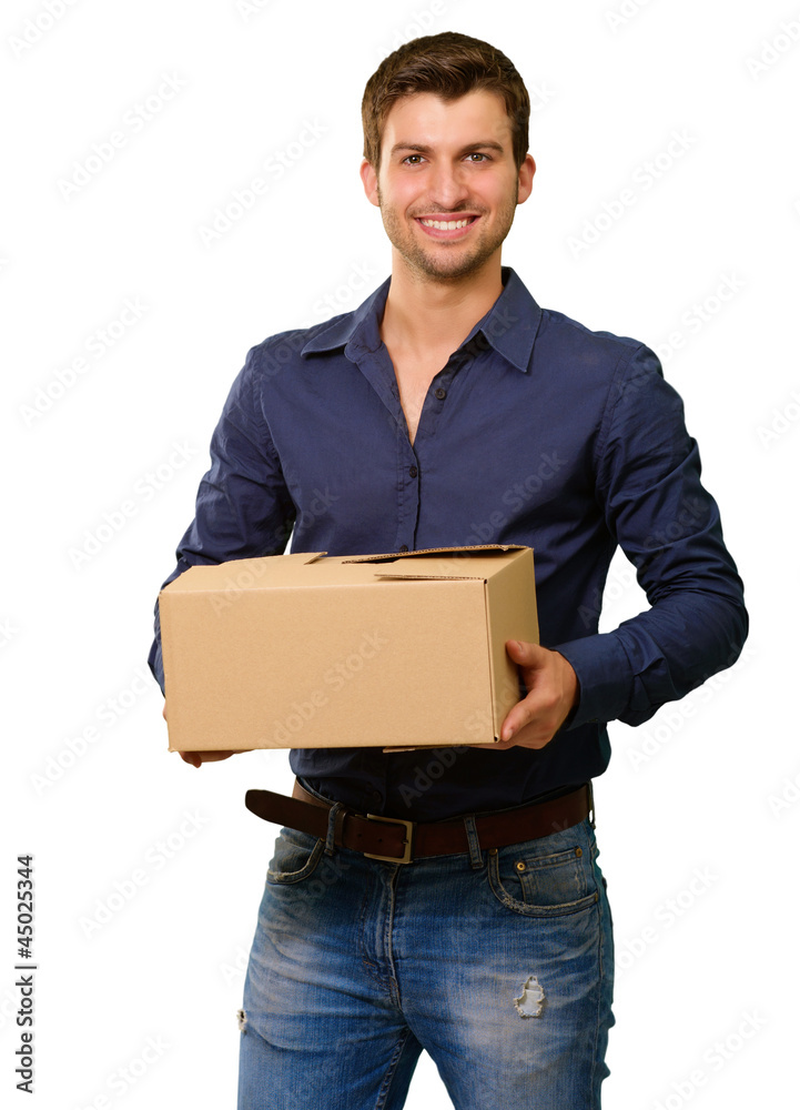A Young Man Holding Cardboard Box A Young Man Holding Cardboard Box