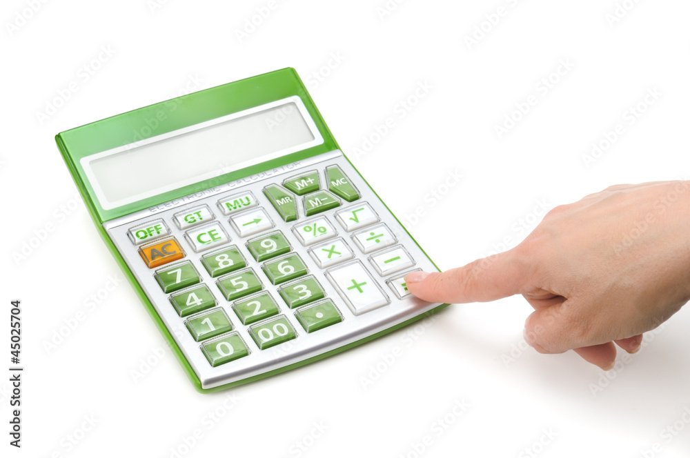 calculator and hand isolated on a white background calculator and hand isolated on a white background