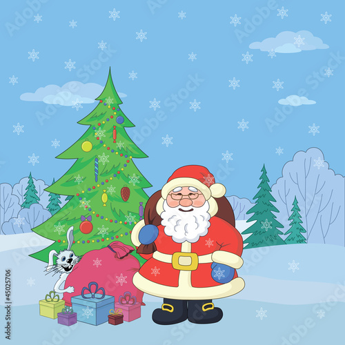 Santa Claus in winter forest