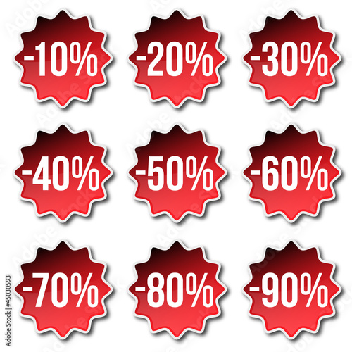 Rabatt Buttons rot 10-90 Prozent