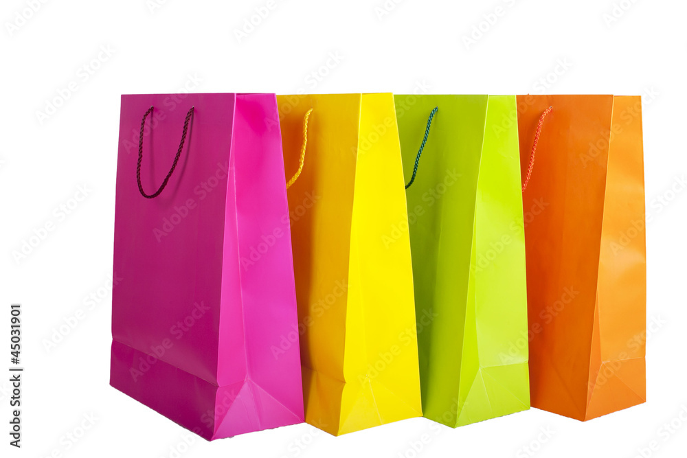 colorful shopping bags isolated on white