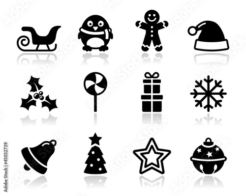 Christmas black icons with shadow set