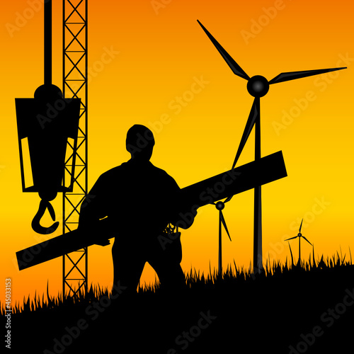 construction worker builds windmills vector