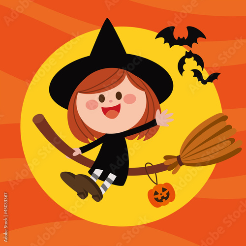ハロウィン　空飛ぶ魔女　女の子