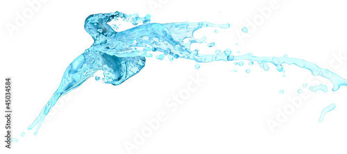 light blue water splashes collide - isolated on white