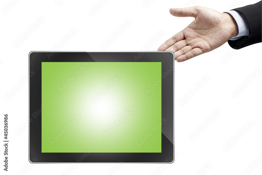 Office worker holding blank digital tablet Office worker holding blank digital tablet