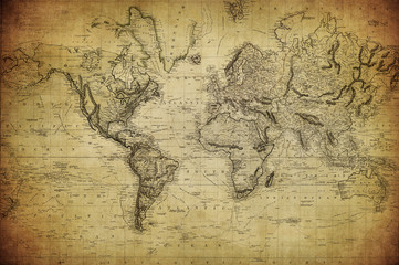 vintage map of the world 1814..
