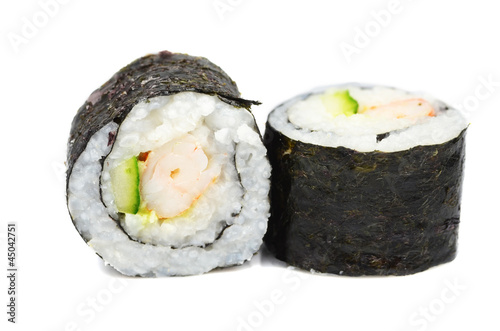 Maki sushi with shrimp and cucumber