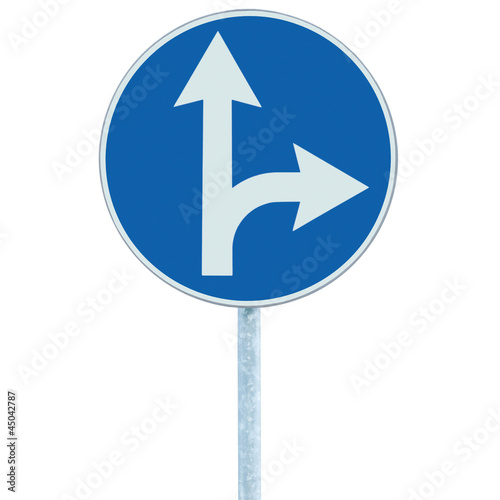Mandatory straight right turn ahead traffic lane route isolated