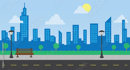 Skyline in the park with street during the day