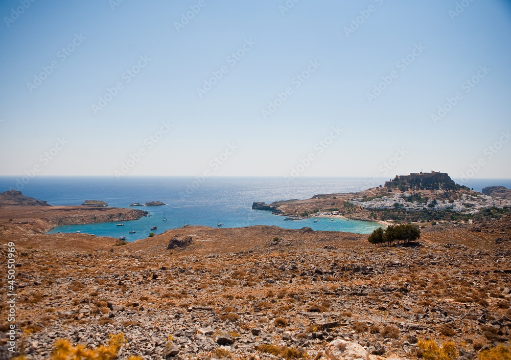 view of the town of Lindos, Rhodes Island, Greece 