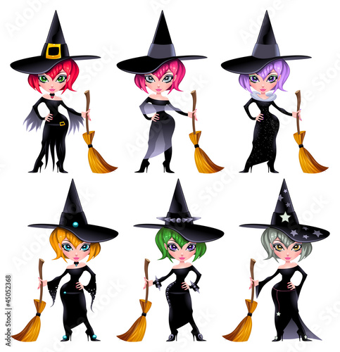 Set of funny witches. Vecto...
