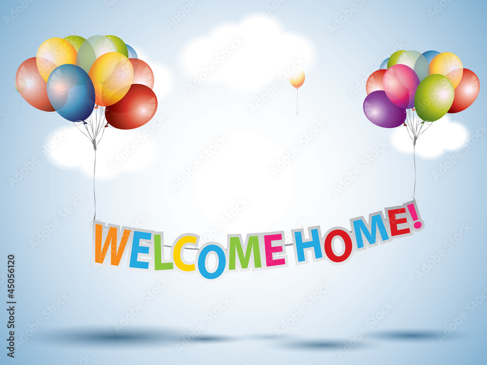 Welcome Home text with Colorful Balloons Welcome Home text with Colorful Balloons