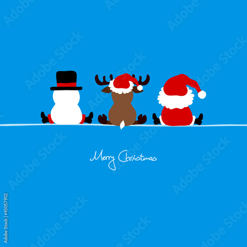 Christmas Santa, Reindeer & Snowman Iceblue