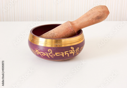 Nepal singing bowl on white table