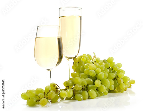white wine and grapes isolated