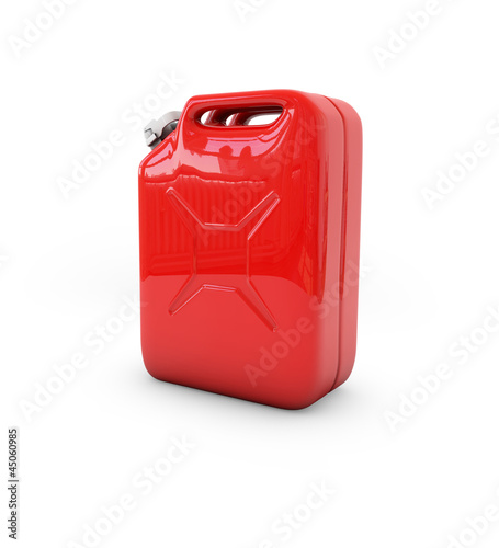 Roter Benzinkanister auf weißem Grund photo
