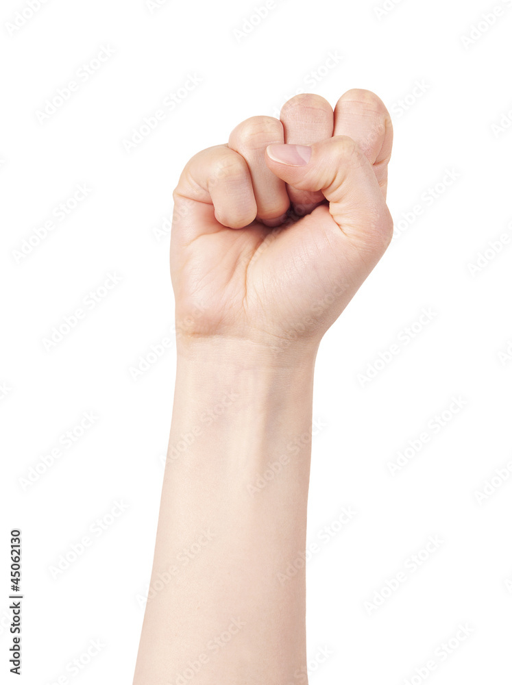Foto Stock Closeup of right male hand - raised up clenched fist | Adobe  Stock
