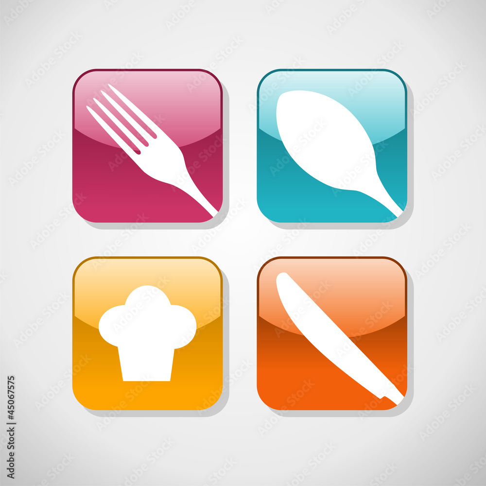 Gourmet glossy icons set background Gourmet glossy icons set background