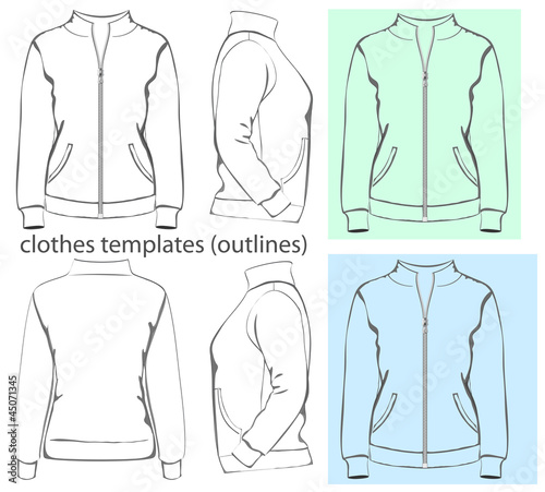 Women's sweatshirt with zipper and pockets. Outlines