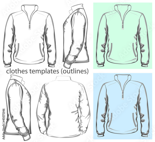 Vector. Men's sweatshirt with zipper and pockets. Outlines