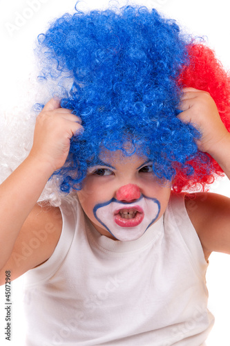 closeup image of the cute little clown boy