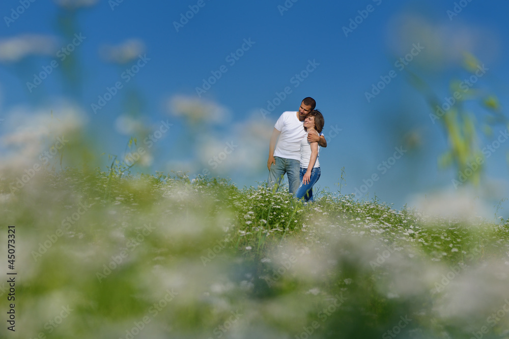 Fototapeta premium happy couple in wheat field