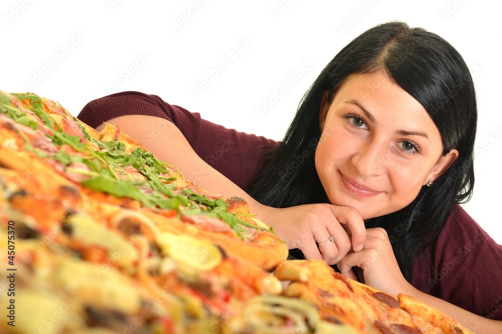 woman with pizza